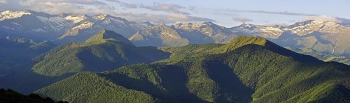 Mountain ranges seen east from the Col de Portel, Midi-Pyrénées, Pyrenees, France