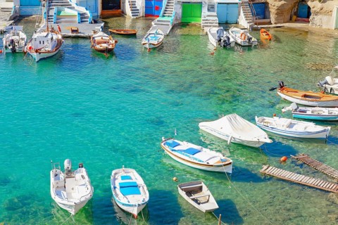 The small fishing village of Mandrakia, Mandrakia, Milos Island, Cyclades Islands, Greece