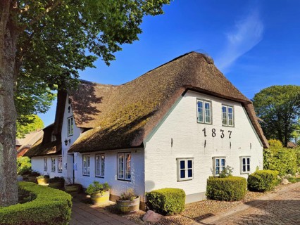 Uthlandfriesian house, typical, small thatched-roof houses with gables also called Frisian house,
