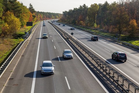Traffic on the A13 Berlin Dresden motorway, near Radeburg, Saxony, Germany