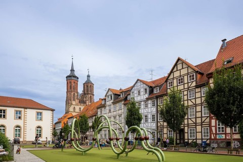 Old Town Playground at the Historical SUB, Göttingen cityscape, Göttingen, Lower Saxony, Germany