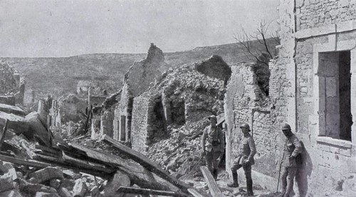 Ruins of Craonne city after the battle, Chemin des Dames, May 1917, Aisne department,