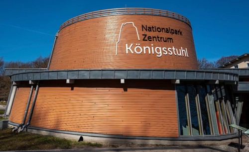 Königsstuhl National Park Centre with the newly built Skywalk and the museum, Rügen,
