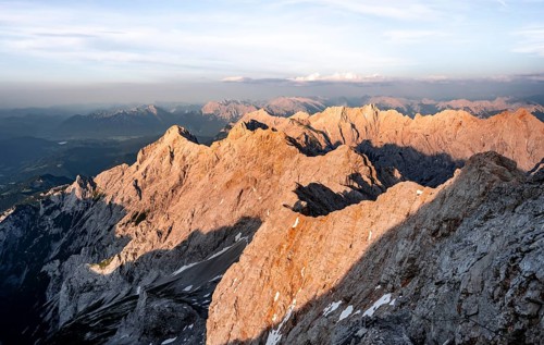 Impressive rocky mountain landscape, steep mountain ridge, Jubiläumsgrat with Alpspitze, mountain
