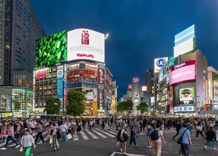 Shibuya crossing at night, Tokyo, Japan