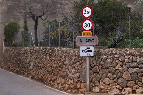 Traffic signs speed limit 30 kmh, weight limit 3, 5t and speed camera warning, speed control, on a