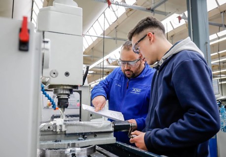 Remscheid, North Rhine-Westphalia, Germany - Trainees in metal professions, here with trainer at a