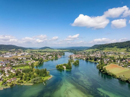 Aerial view of the Werd archipelago in the westernmost part of Lake Constance, Lake Rhine, between