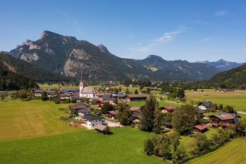 Drone image, Sankt Martin bei Lofer, Saalachtal, Pinzgau, Salzburg province, Austria