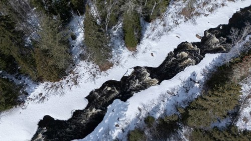 Wolf river. White waters in winter. Mastigouche wildlife reserve.. Province of Quebec. Canada