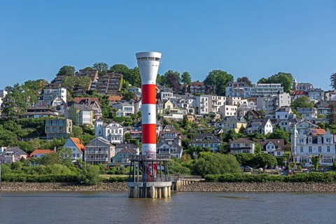 Lighthouse, houses, hill, Blankenese, Hamburg, Germany