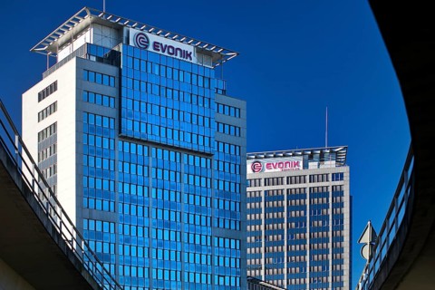 Corporate headquarters of Evonik Industries AG directly on the A40 motorway, chemical industry,