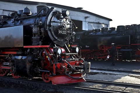 Steam locomotives at the engine shed, Harz narrow-gauge railway, abbreviated HSB, Wernigerode
