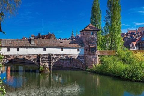Pegnitz and Hangman's Bridge in Nuremberg, Germany