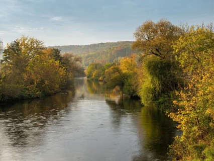 The river Saale in the Saale valley not far from Jena in autumn, Dornburg-Camburg, Thuringia,