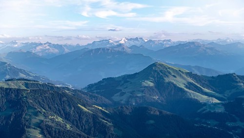 Evening atmosphere, view of Reichenspitze and Zillertal Alps, in front Hohe Salve, dramatic