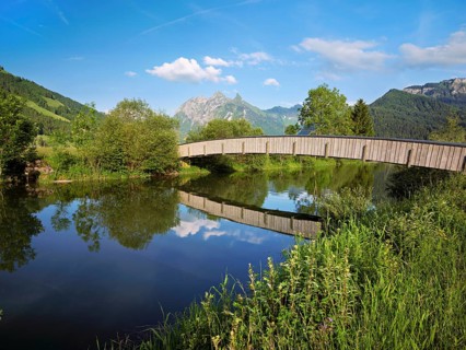 Wooden bridge over the river Sihl, Sihlsee, Euthal, Canton Schwyz, Switzerland