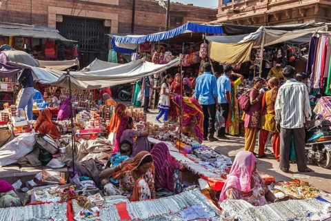 JODHPUR, INDIA, NOVEMBER 26, 2012: People in Indian street market in Jodhpur, Rajasthan, India