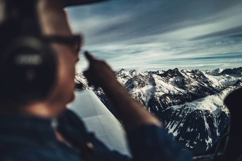 Flight over the late winter Lech Valley with a small aeroplane in Tyrol, Austria