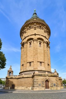 Mannheim, Germany, August 2022: Water Tower called 'Wasserturm', a landmark of German city Mannheim
