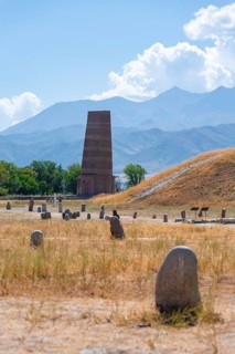 Burana Tower, remains of Karakhanid Minaret, histroic ancient city of Balasagun on the Silk Road,