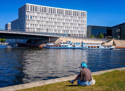 Architecture and landscape on the banks of the Spree in Berlin Mitte, Germany