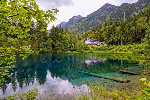 Christlessee, a mountain lake in the Trettachtal valley, near Oberstdorf, Oberallgäu, Allgäu,