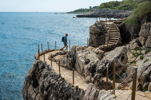 Picturesque wild hiking trail on the coast, Sentier du Littoral, Cap d'Antibes, Antibes, Provence