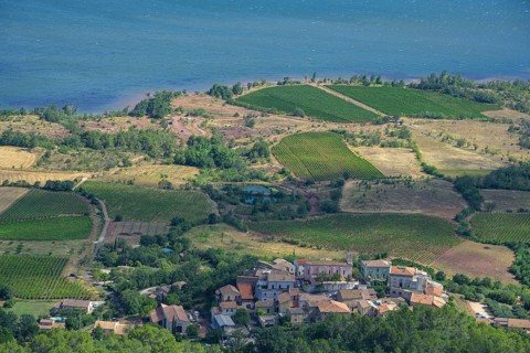 View from Mont Liausson to the village of Liausson, Mourèze, Département Hérault, France