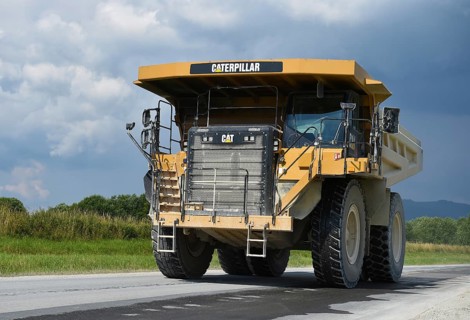 Caterpillar truck driving limestone, Saxony-Anhalt, Germany
