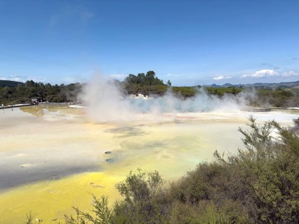 Champagne Pool at the Waiotapu Thermal Track in the colourful geothermal area of Waiotapu Thermal