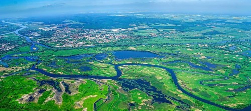 Poland, Europe, Lubuskie, Warta, Warta, Oder, nature reserve, Küstrin, river, aerial view, estuary,