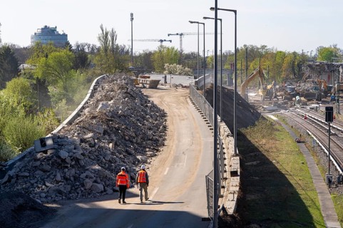 Demolition work, motorway construction site Berlin, A 100 at ICC, Berlin, Germany