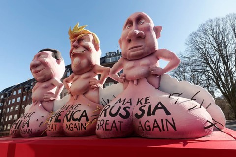 Autocrats Trump, Putin and Xi with big scrotums, Make America, Russia, China Great Again,