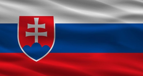 Slovakian flag with fabric Texture. Realistic flag of Slovakia waving