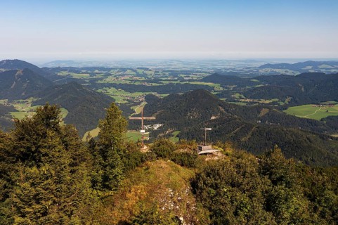 Drone image, summit cross on the Ochsenberg, Osterhorn group, Salzkammergut, Salzburg province,