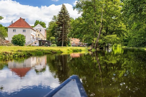 Canoeing on the Große Röder at the Neumühle Skassa, Großenhain, Saxony, Germany