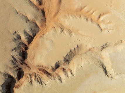 Canyon in the Tsondab Valley in the Namib Desert. Aerial view. Drone shot. Namibia
