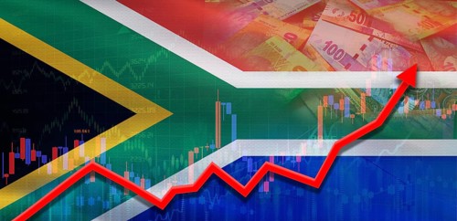 South Africa financial growth on market graph. South Africa economic growth on financial graph