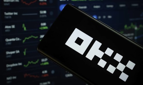 Dhaka, Bangladesh- 17 March 2025: okx logo is displayed on a smartphone screen, with a stock graph