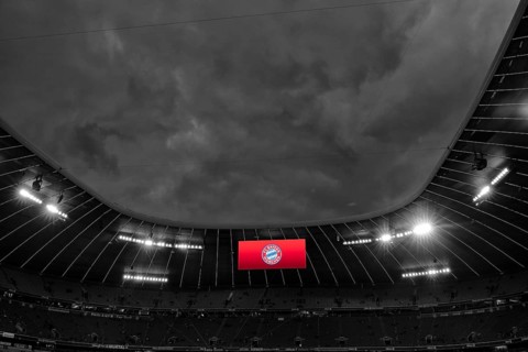 Stormy atmosphere over the Allianz Arena, severe weather, Munich, Bavaria, Germany