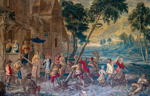 17th century Brussels tapestry May Tree Plantation in the Epinoy Room at Château de Bel?il, castle