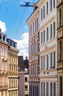 Street with old buildings from the Wilhelminian era in Wuppertal, Germany