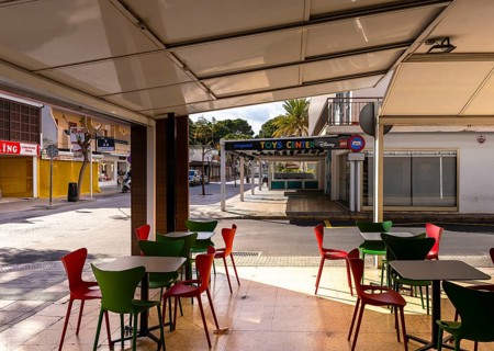 Retail, shops not yet open, pre-season in Cala Rajada, Balearic Islands, Majorca, Spain