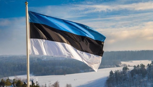 The flag of Estonia flutters in the wind