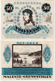 Banknote, emergency money, Malente-Gremsmühlen, 50 Pfennig, 1920, Germany, reproduction of a