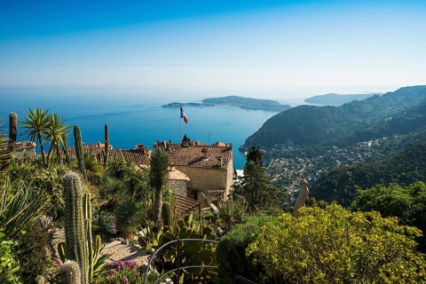 Picturesque mountain village overlooking the sea, Jardin Exotique, Èze, Cote d'Azur,
