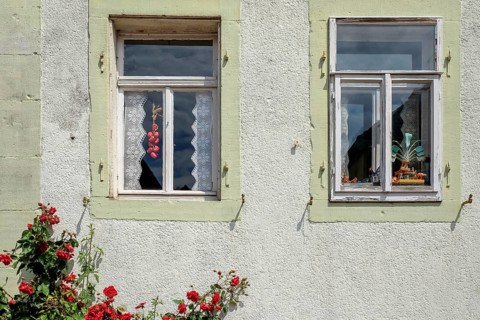 Two windows in an old winegrower's house, Rosenstock, Rhodt unter Rietburg, Southern Palatinate,