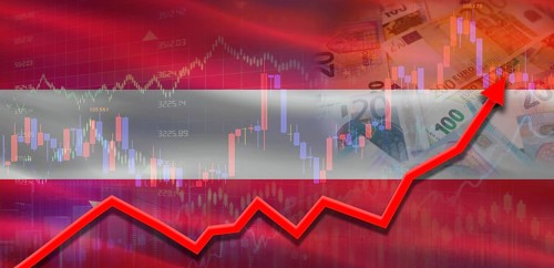 Austria financial growth on market graph. Austria economic growth on financial graph