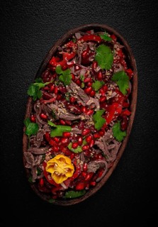 Georgian salad Tbilisi, boiled beef, with red beans and onions, sweet pepper, walnut and